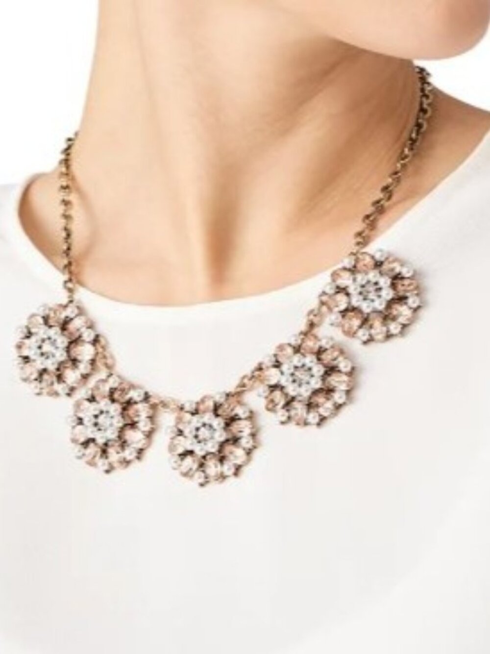 Slate & Willow Blush Crystal Pearl Gold Plated Statement Necklace NWOT